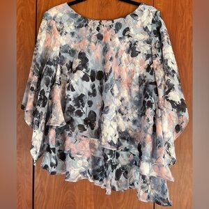 Alex Evenings - Floral-printed tiered blouse (Plus size 1x)